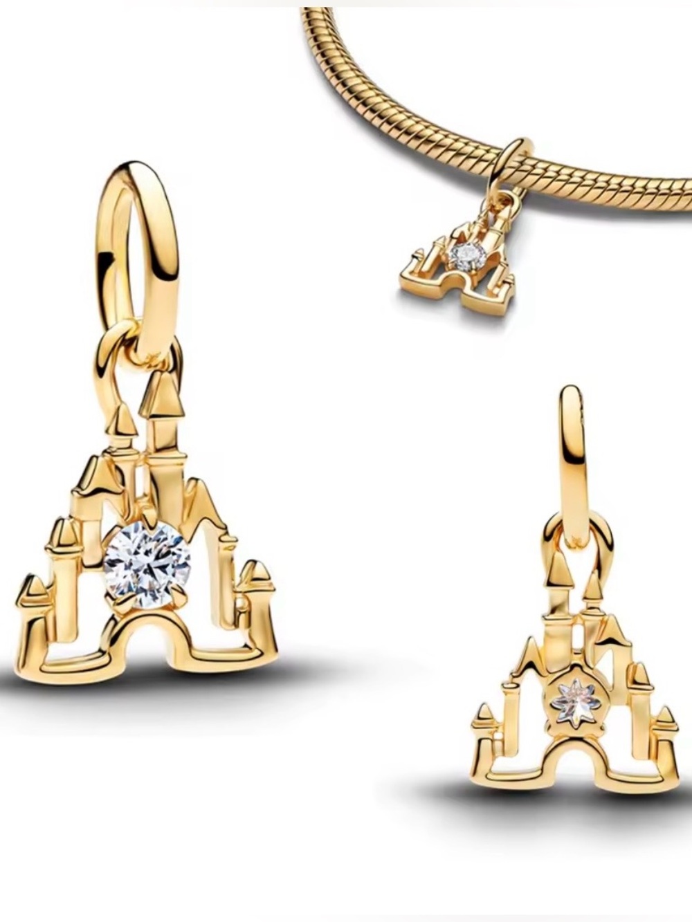 NWOT Disneyland Diamond Castle Dangle Charm Sterling Silver 925